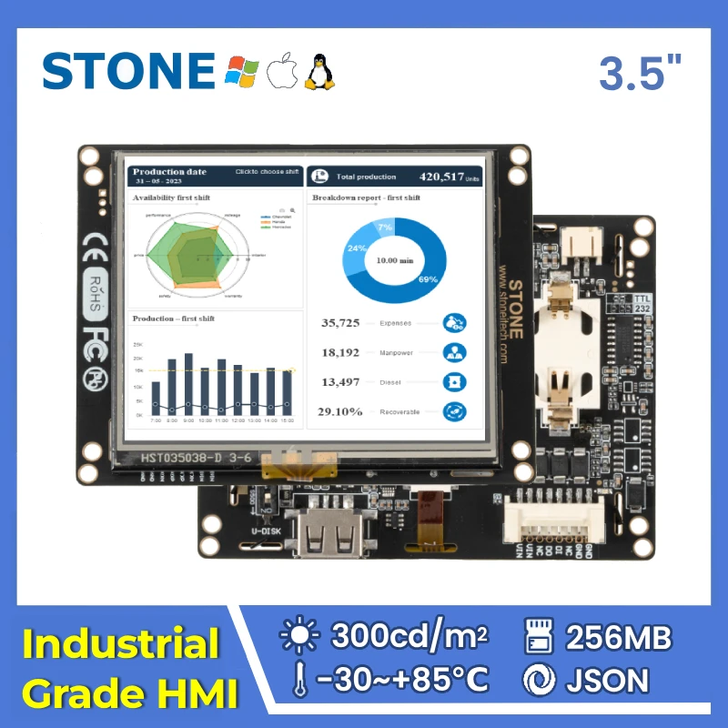 STONE I 3.5 inch Industrial HMI Display Panel TFT LCD with Resistive Touchscreen RS232/RS422/RS485/TTL 320*240 for Arduino