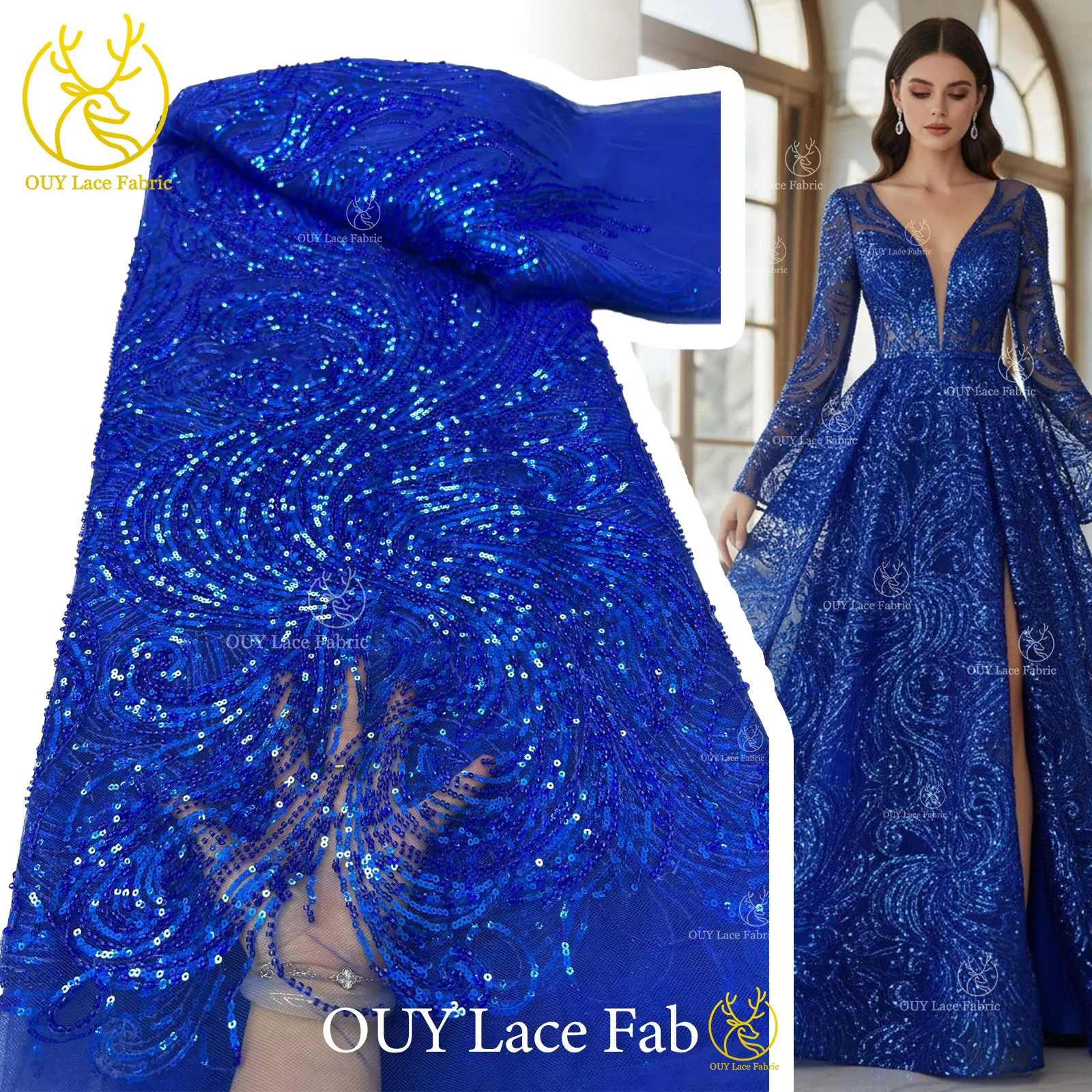Royal Royal Blue Beaded Sequins Lace Fabric 2026 High Quality African Tulle Lace For Nigerian Women Wedding Party Dress Sewing