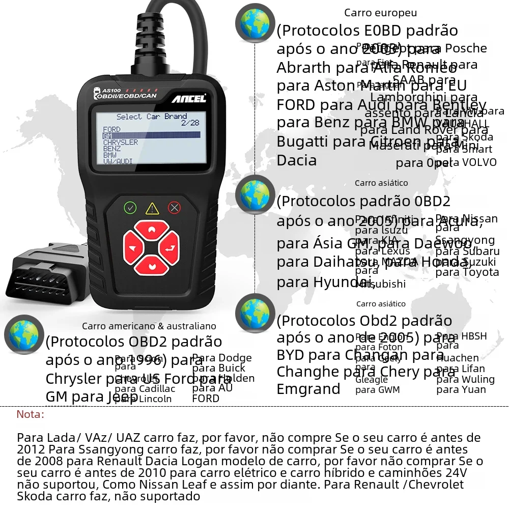 ANCEL AS100 OBD2 Car Code Reader Automotive Vehicle Universal OBD2 Scanner Check Engine Fault Diagnostic Scan Tool PK ELM327