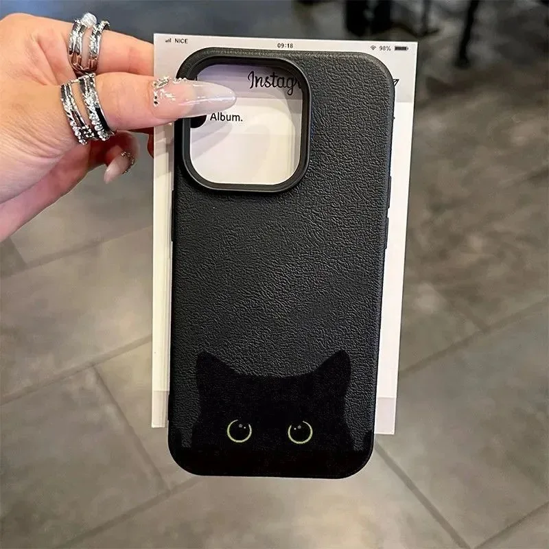Dmawmj-iPhone用の黒い猫の耐衝撃性電話ケース,かわいいバンパー,iPhone XR XS MaxおよびX用の背面カバー,iPhone 16 pro max,15, 14 plus,13, 11, 12