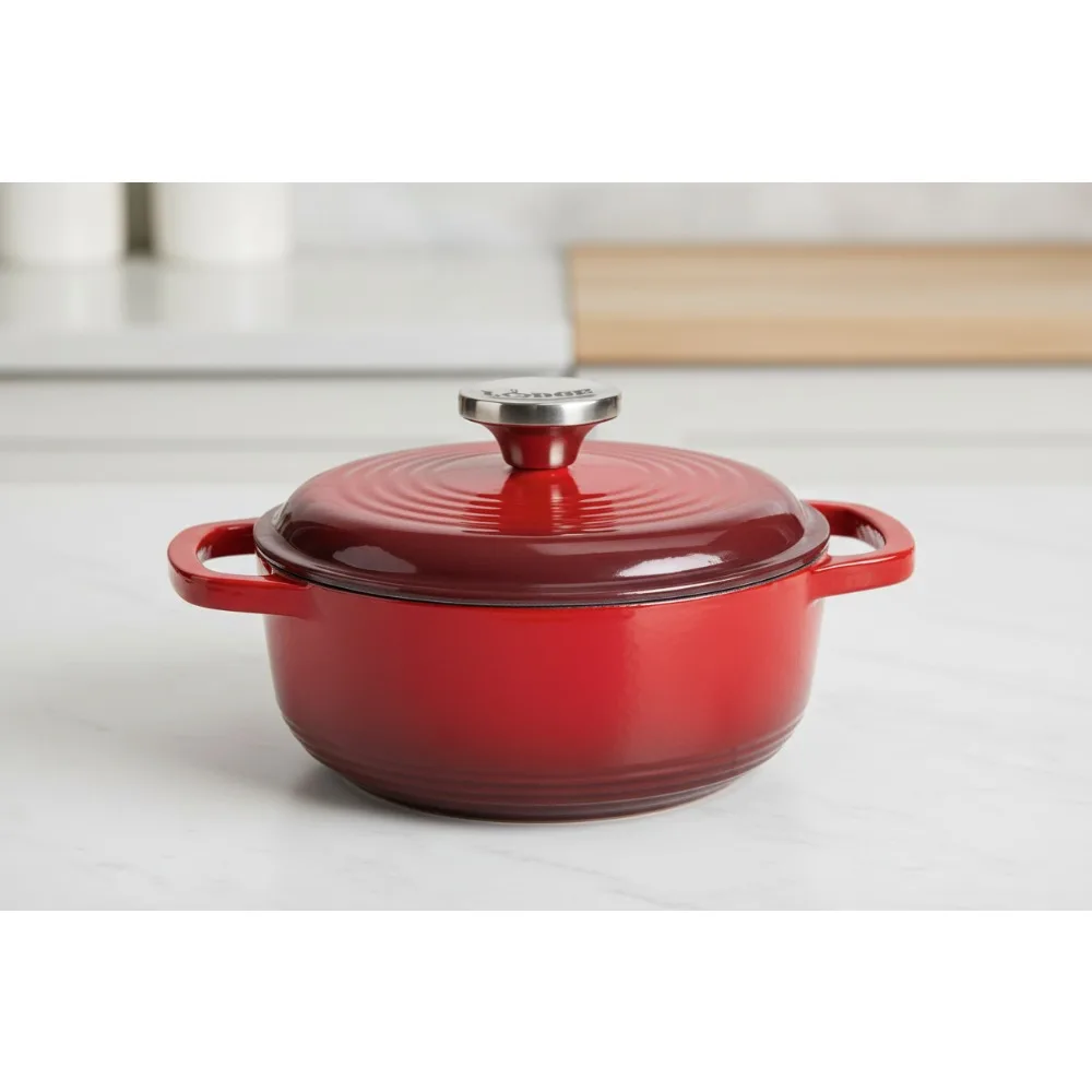 

Холлированная жалюзи с эмалированной крышкой емкостью 1,5 литра — безопасная для духовки 500 ° F - Идеально подходит для приготовления пищи и сервировки - Красный