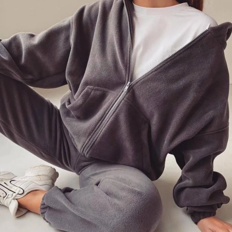 Suéter deportivo y de ocio para mujer, traje Simple de dos piezas, temperamento de Color puro, moda de otoño e invierno, 2023
