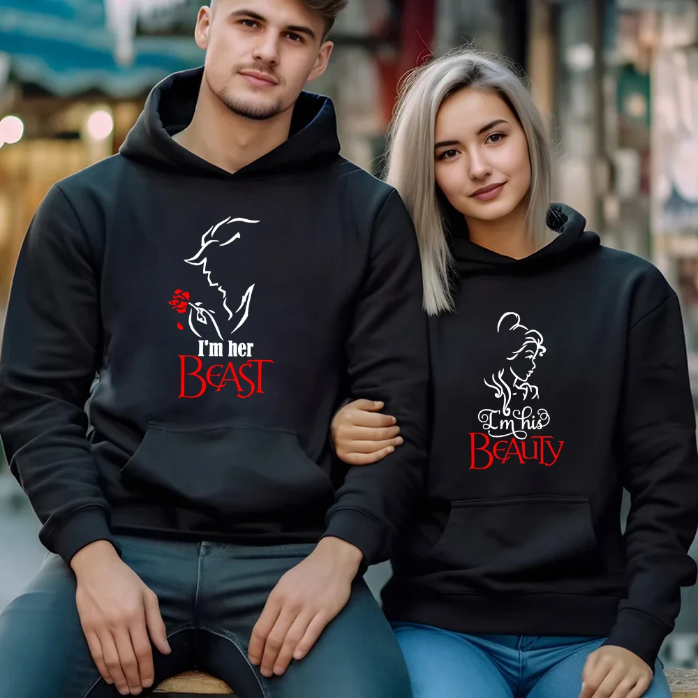 NEW I'M HER BEAST I'M HIS BEAUTS Printed Hoodie Men's Women's Outdoor Street Couple Harajuku Hoodie Top