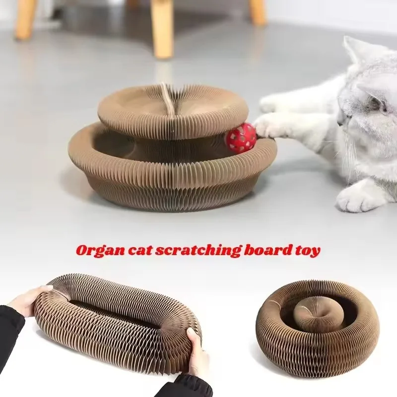 

Magic Cat Scratch Organ Board with Ball Corrugated Claw Grinding Toy Climbing Frame for Kittens Round Scratching Post Activity