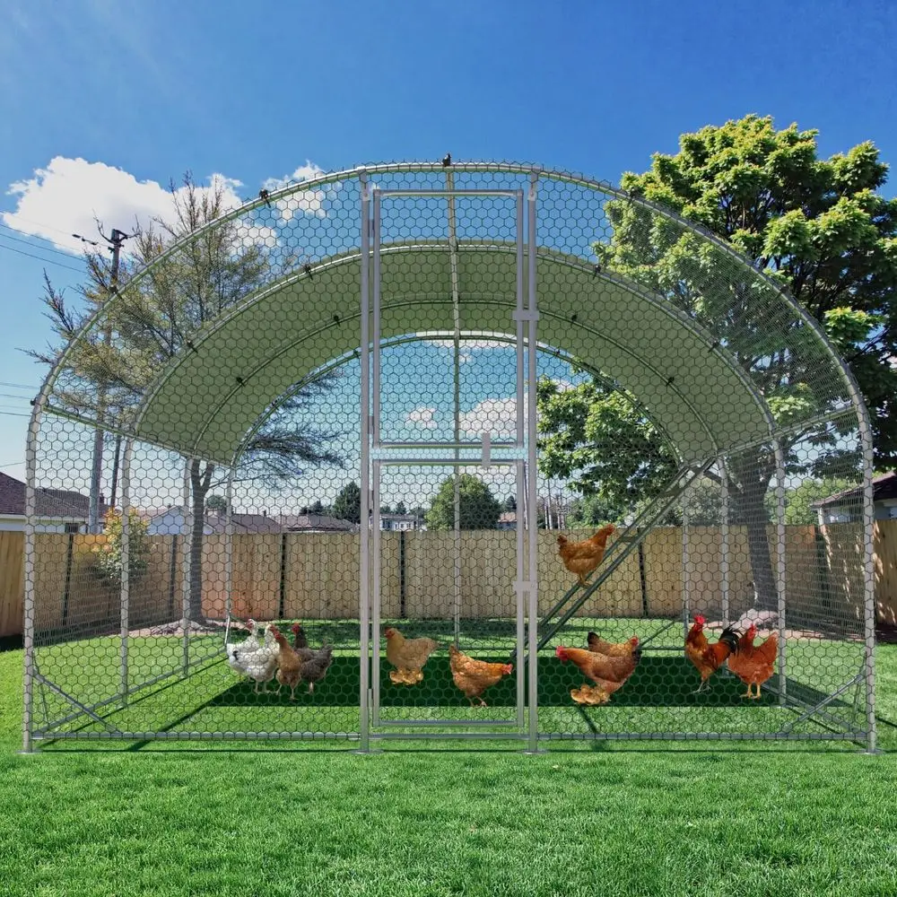 

Spacious Galvanized Chicken Coop with Covered Run, 10x20x6.5FT, Outdoor Pen with Ladder