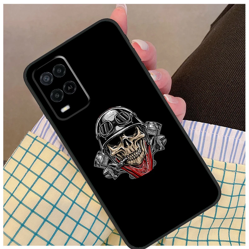 Motorbike biker chopper skull Phone Case For OPPO A74 A54 A94 A15 A3S A5S A52 A72 A83 A91 A93 A5 A9 A31 A53S 2020 Coque