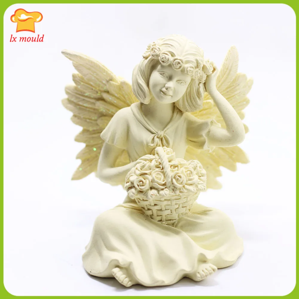 3D Flowers Basket Angel Candle Silicone Mould Flower Fairy Plaster Home Decor Clay Resin Gypsum Wax Soap Mold Girl