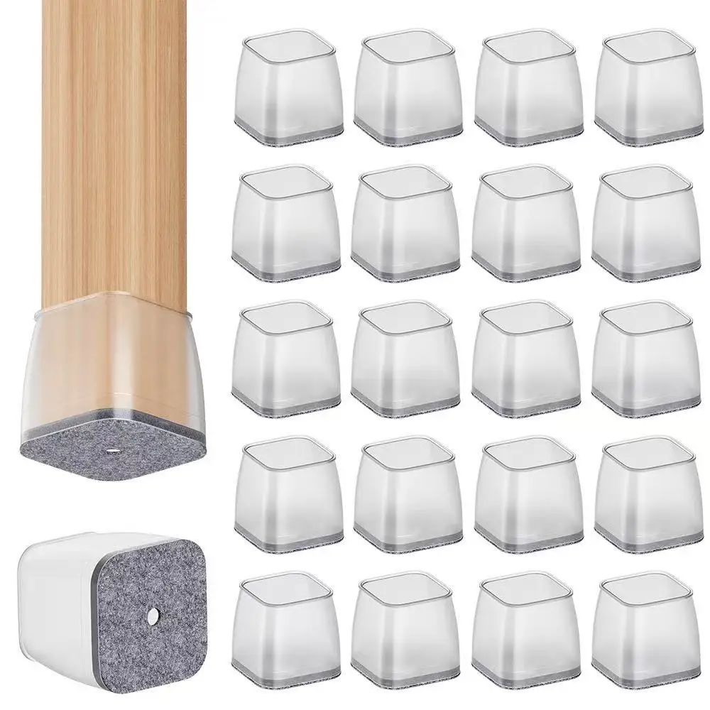 

8/16/24PCS Frosted Square Furniture Leg Protectors Caps with Felt Bottom Table Chair Foot Covers for Floor Protection