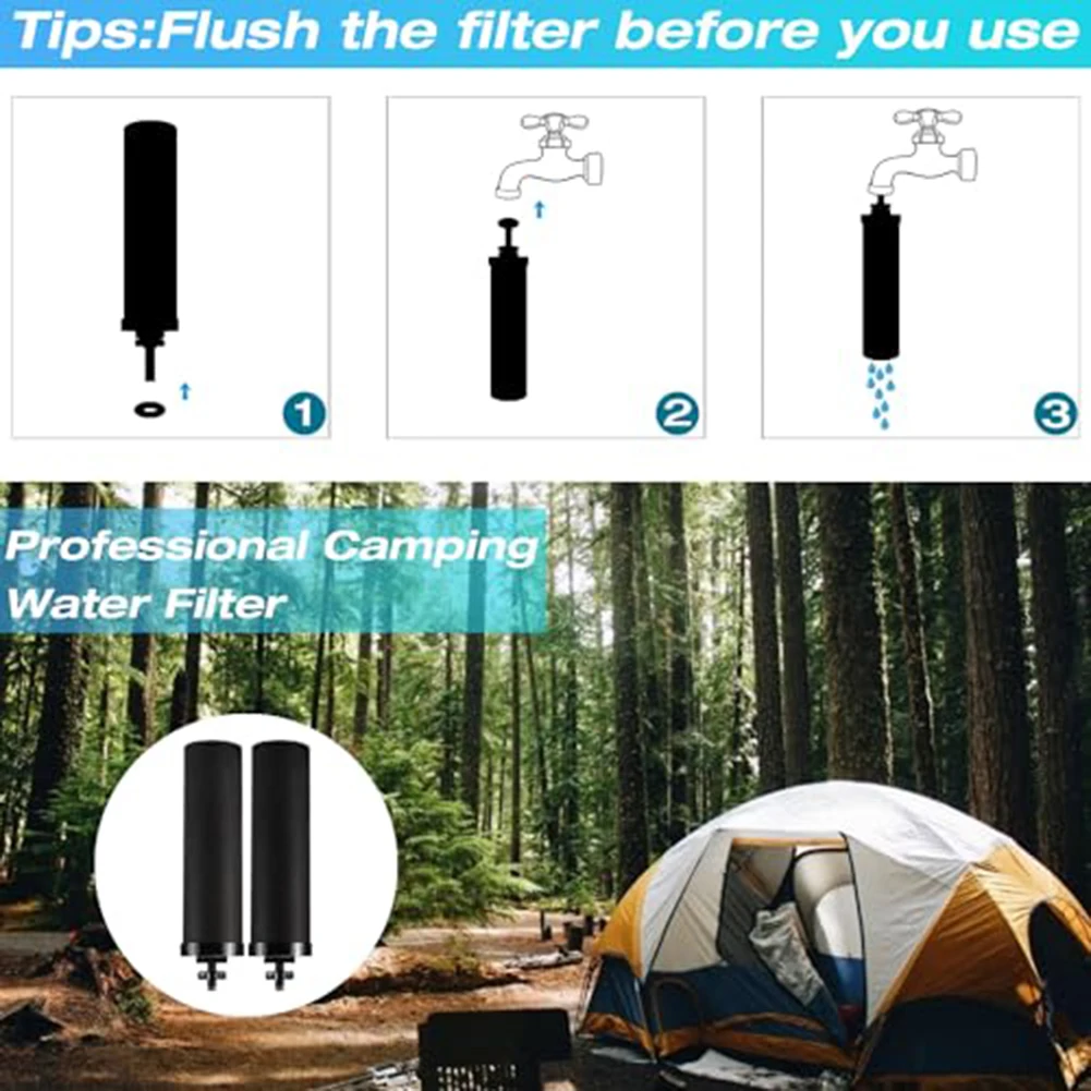 2Pcs Water Purification Element NSF Certification Efficient Coconut Shell Carbon Black 2.25*9.75inch Cooking Supplies