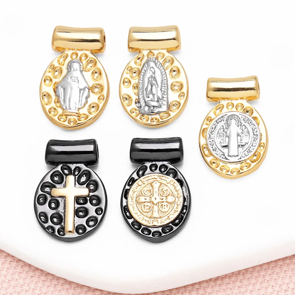 OCESRIO, dijes de la Virgen María de latón a la moda para pulsera, chapado en oro y cobre, Cruz de San Benito, dijes hechos a mano para bisutería chma314