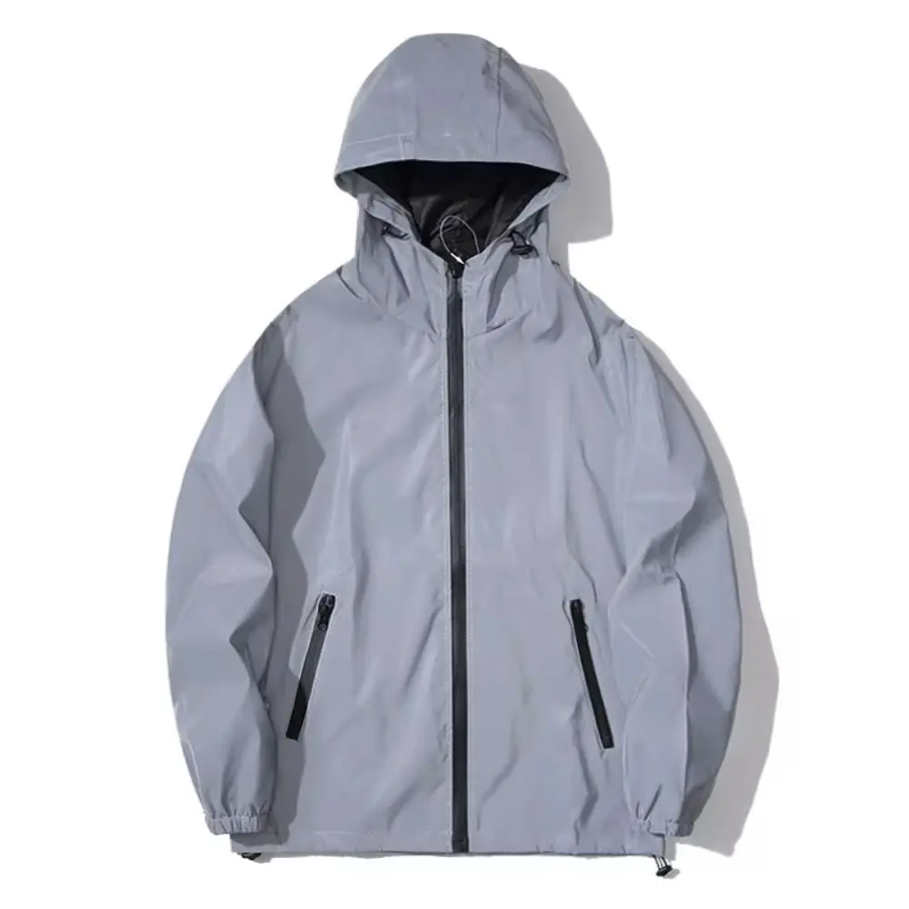 

Rain Coat Hooded Windproof Reflective Jackets Waterproof Thickened Hooded Jacket Stylish Hip Hop Reflective Windbreaker Fashion