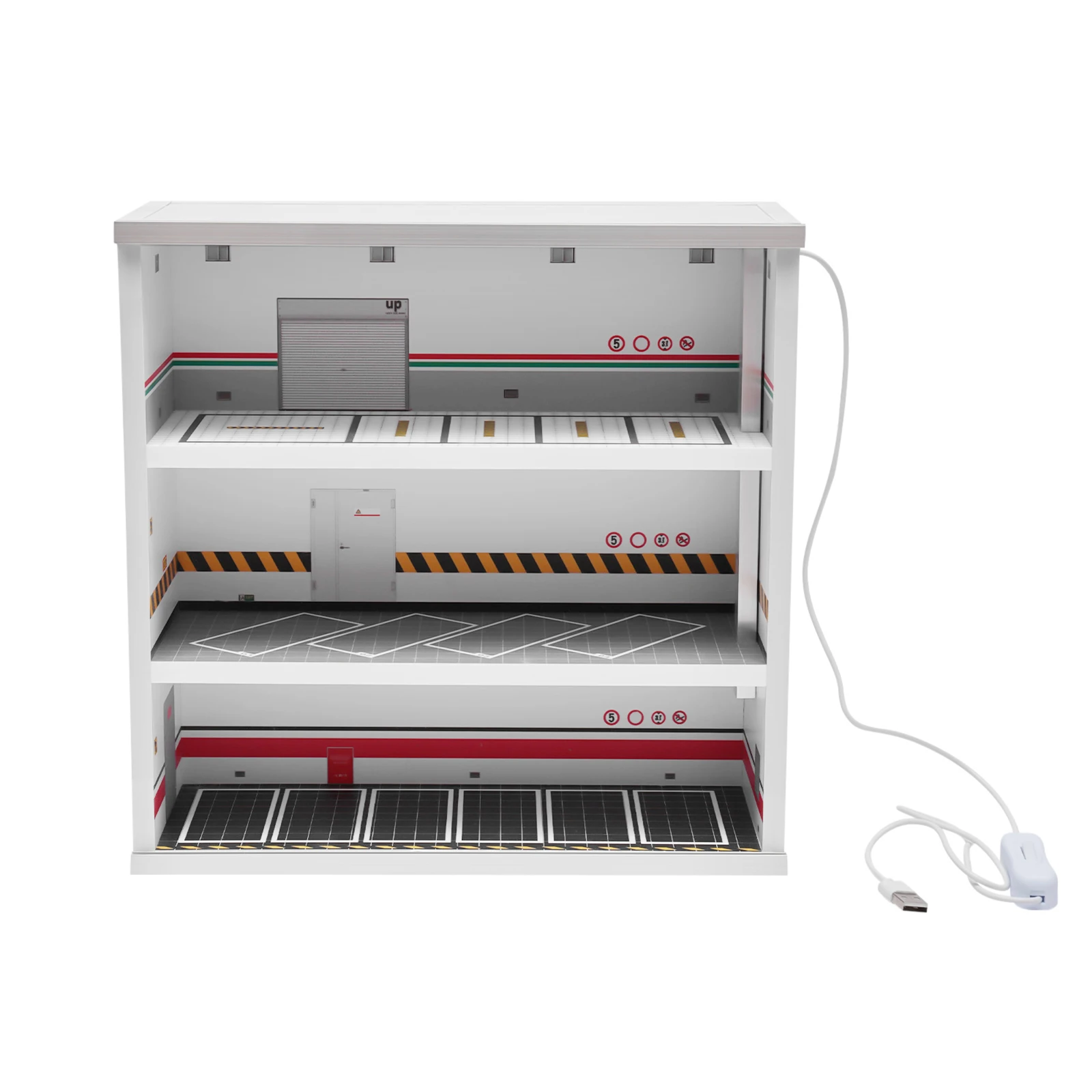 علبة عرض المرآب مع أضواء LED نموذج عرض السيارة عرض القضية 1:64 مقياس مشهد مساحة مواقف السيارات الصغيرة القابلة للجمع