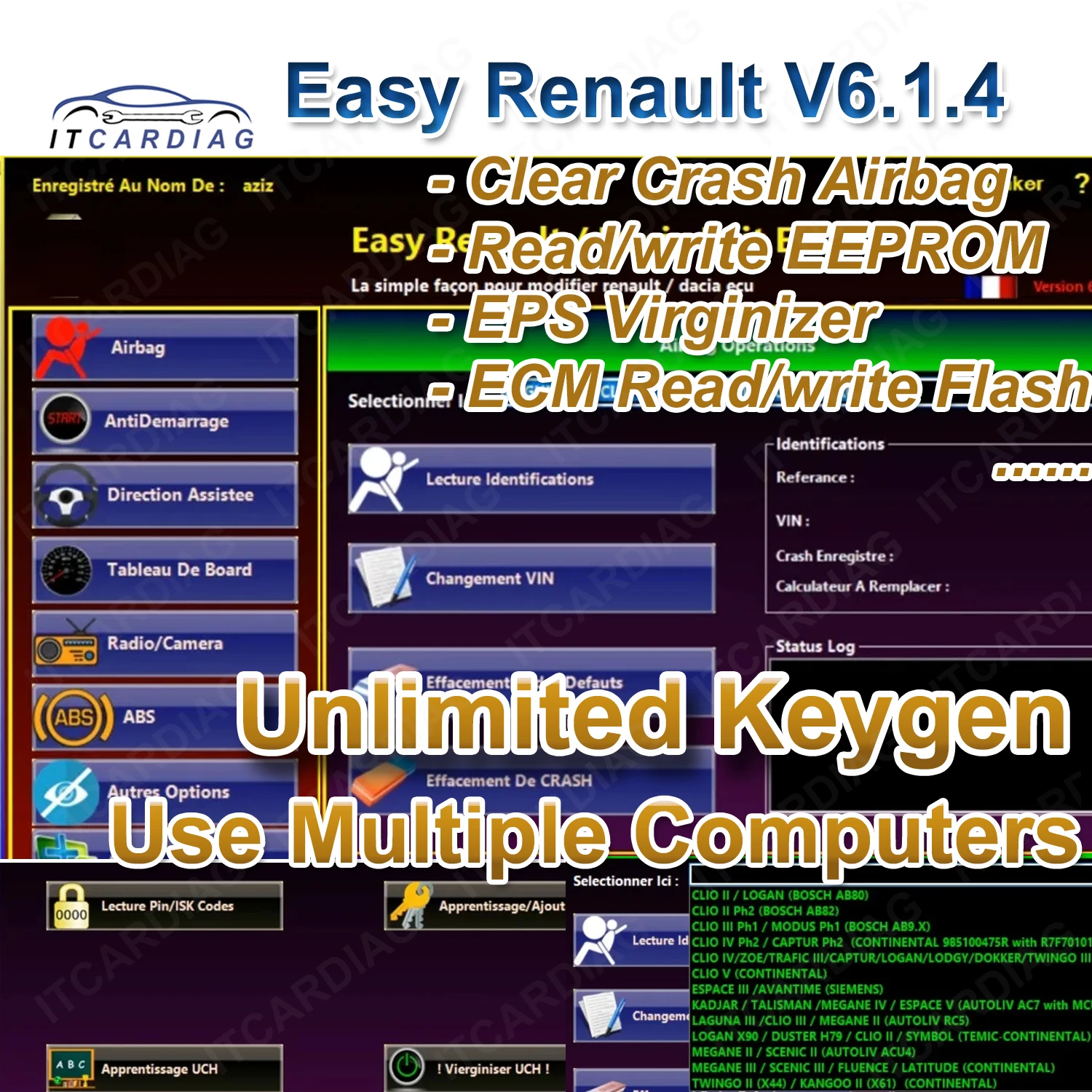 Easy Renault 6.14 Software for Renault ECU Programmer Clear Crash Airbag Card Keys UCH Cleaner Keys WORK with OBDLink Renolink