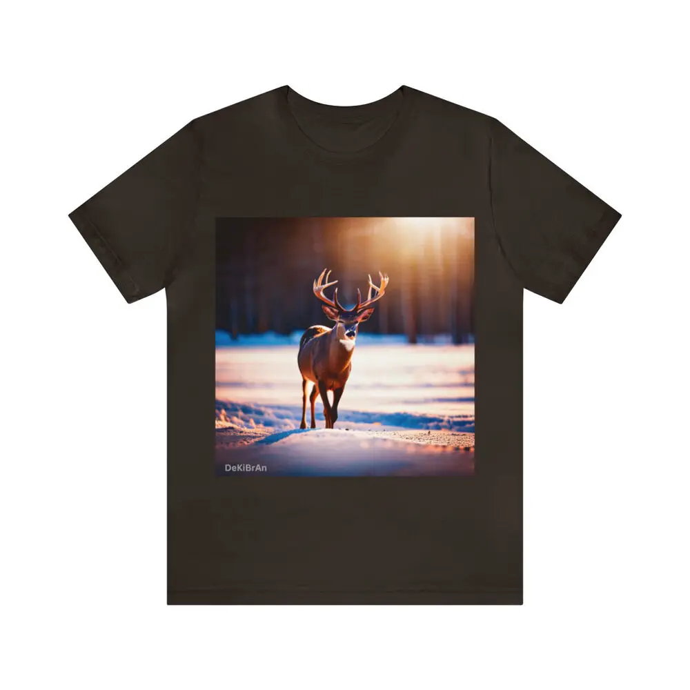 Deer Walking Path Through Woods In Snow Short Sleeve Tee For Men Clothing Women Tees High Quality 100% Short Sleeve