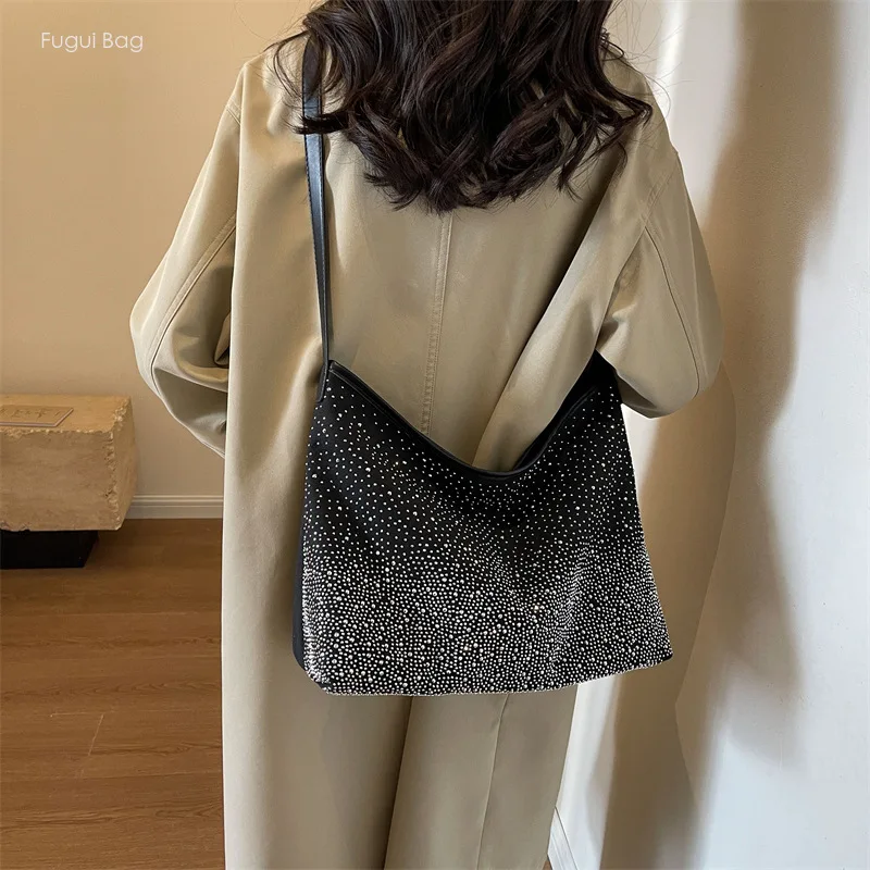 Women's One Shoulder Tote Bag Handbag Large Capacity New Exquisite Star Versatile Gradient Water Diamond Shining Fashion