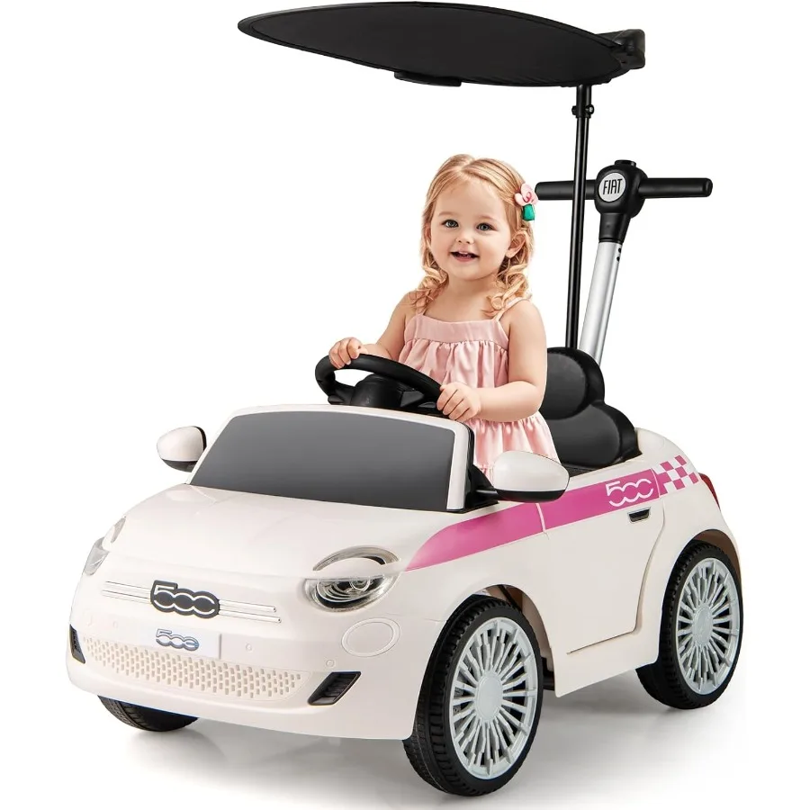 Push Car for Toddlers, 3 in 1 Licensed Fiat 500e Baby Sliding Walking with Parent Control Handle Adjustable Canopy Footrest, Kid