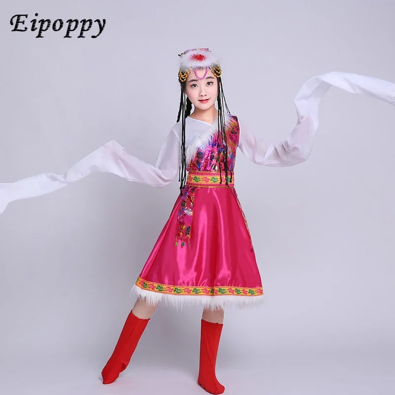 New Tibetan Dance Costumes Costumes Tibetan Sleeveless Apparel Children's Ethnic Girls Clothes