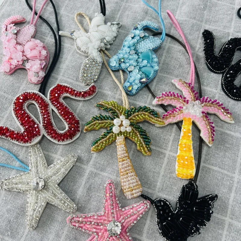 

Брендовая сумка с бриллиантами и кокосовой пальмой, подвеска, роскошный высококачественный жемчуг ручной работы, бисер, животное, морская звезда, слон, змея, замшевая сумка, аксессуар