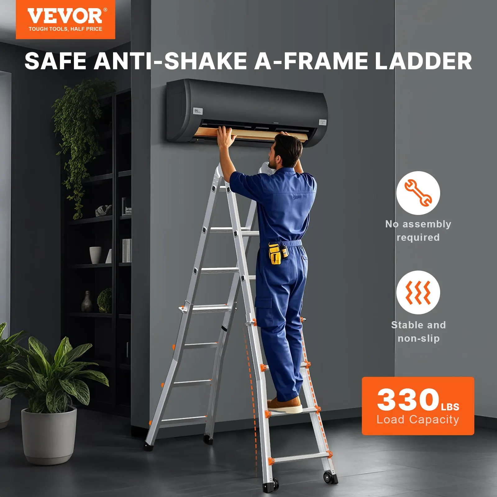 

Telescoping Ladder A Frame, 20.5 FT Compact Aluminum Extension Ladder, Multi-Function Portable Collapsible RV Ladder,
