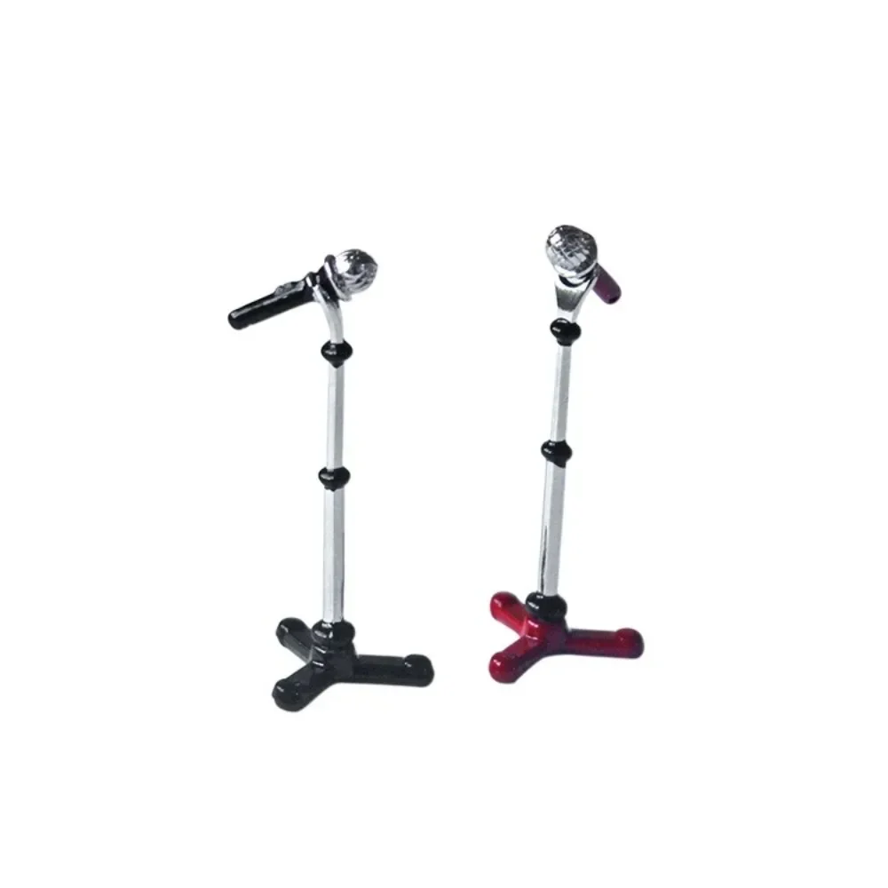 1:12 Scale Dollhouse Mini Alloy Mic Stand Model, Vintage Assembled Microphone Holder, Stylish Ornament for Mini House Scene