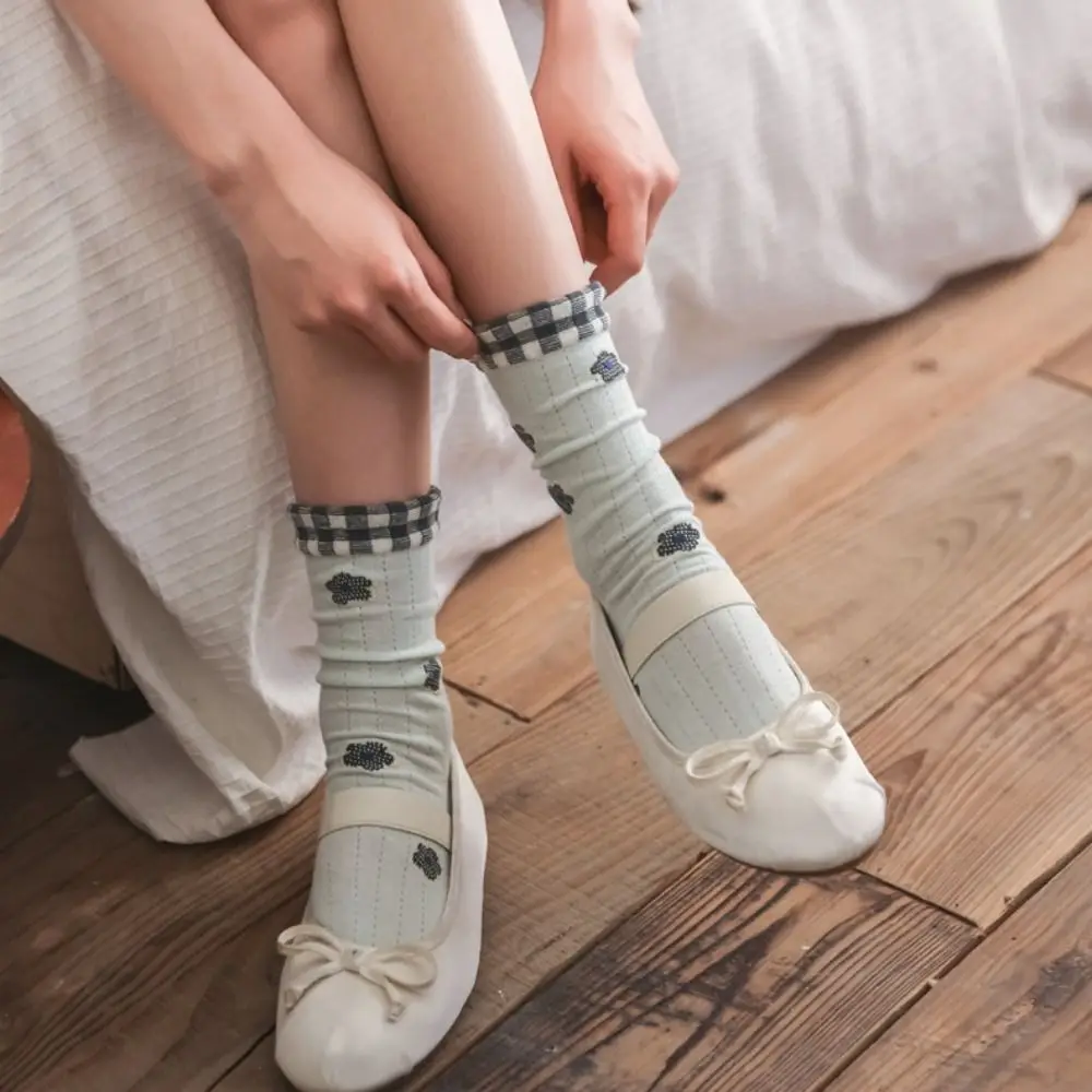 

2/3Pairs Sweet Transparent Flower Socks Stripe Flower Crystal Silk Tube Socks Ruffle Hosiery Mid Calf Socks Women Ladies Girl