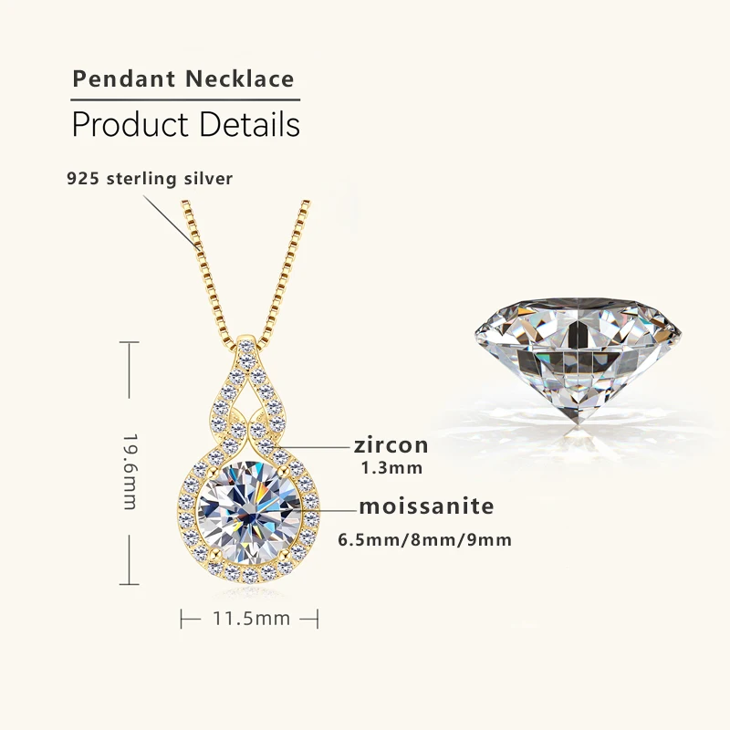 Lnngy Bijoux Argent 925 Sterling Silver 6.5mm-9mm Moissanite Necklace For Women Gourd Shaped Pendant Necklace Adjustable Jewelry