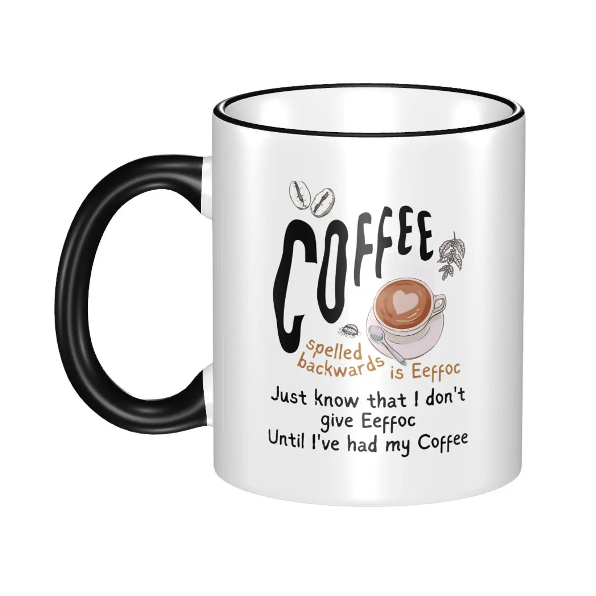 Coffee Spelled Backwards Is Eeffoc Gift Mug for Women Men Cute Funny Cat Meme Tea Cup Healing Present for Office