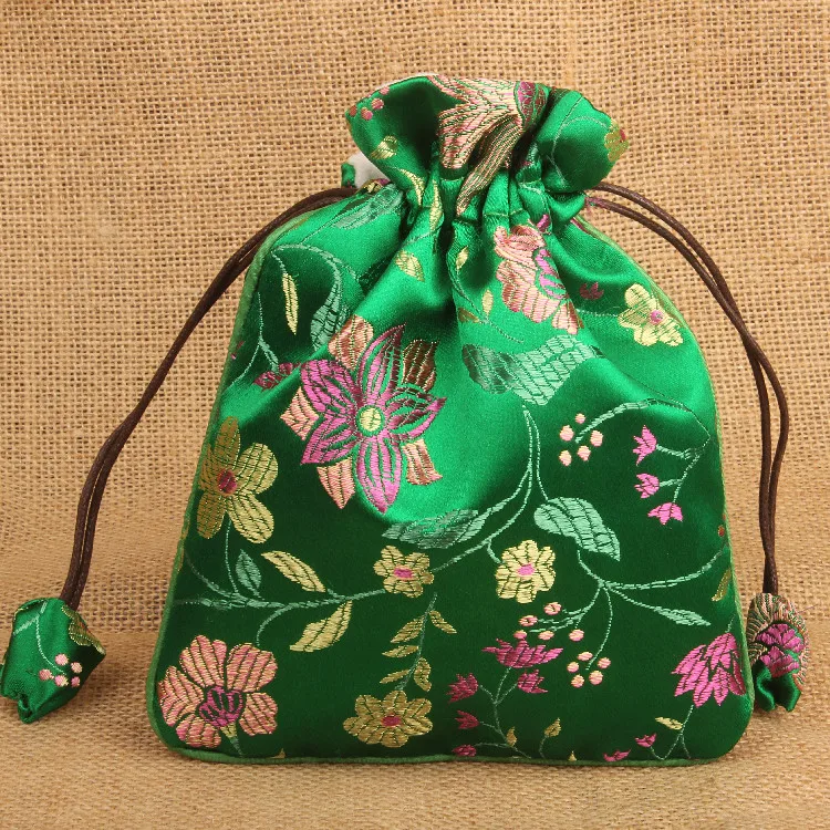 

Custom Thick Large Silk Brocade Gift Pouches Wholesale Chinese Satin Drawstring Jewellery Storage Bags with Velvet lined 10pcs