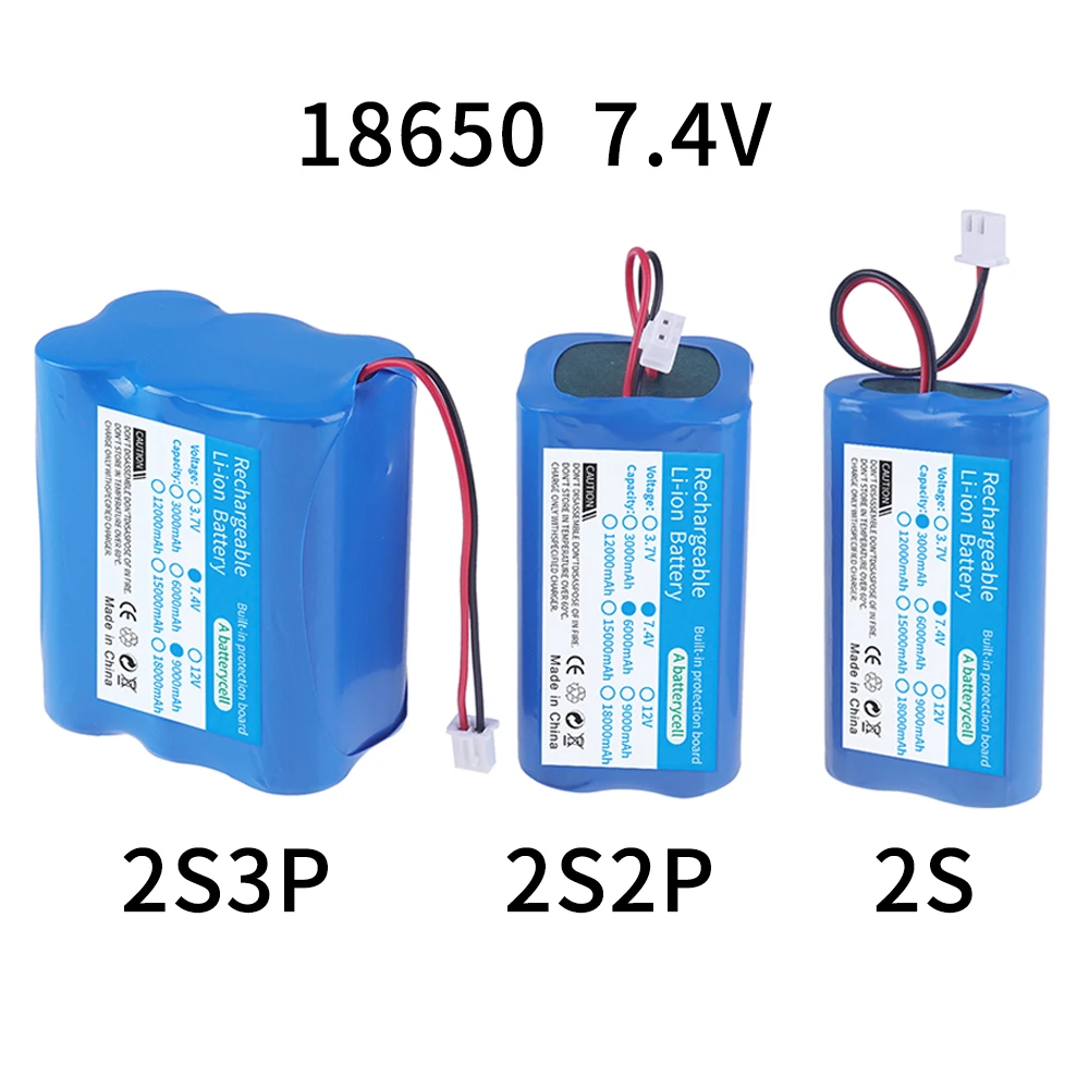 7.4V/8.4V 18650 bateria litowa 3000mAh 6000mAh 9000mAh XH2.54 2P wtyczka świecący głośnik LED rybackie 4.2V awaryjne baterie DIY