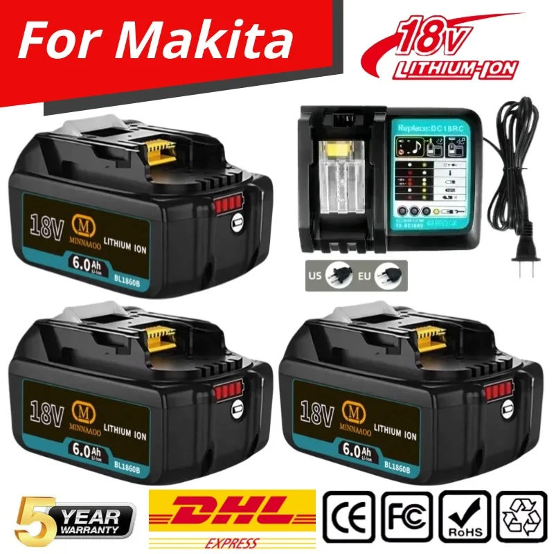 

【For Makita】18V 6Ah/5Ah Li-ion Battery BL1815/BL1830/BL1840/BL1850/BL1860 Replacement | 10000 Cycles & CE