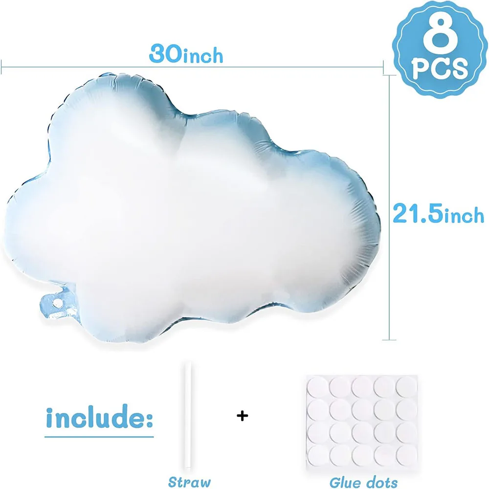 Wolkenballons, 8-teiliges Set mit 76,2 cm großen, aus Polyesterfolie und Aluminiumfolie gefertigten Helium-Wolkenballons, geeignet für Geburtstagsfeiern, Babypartys, Hochzeiten, Brautgeschenkpartys, blaue und weiße Themenpartys. – Detail 6