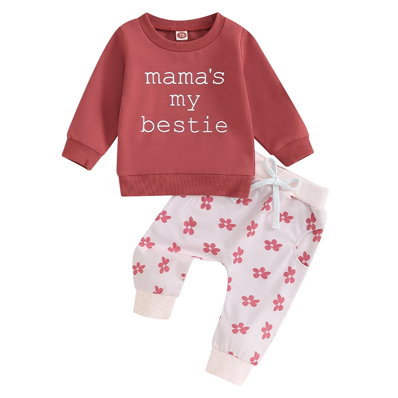 Toddler Girls Autumn Pants Sets Long Sleeve Letter Print Sweatshirt Floral Pants Sets