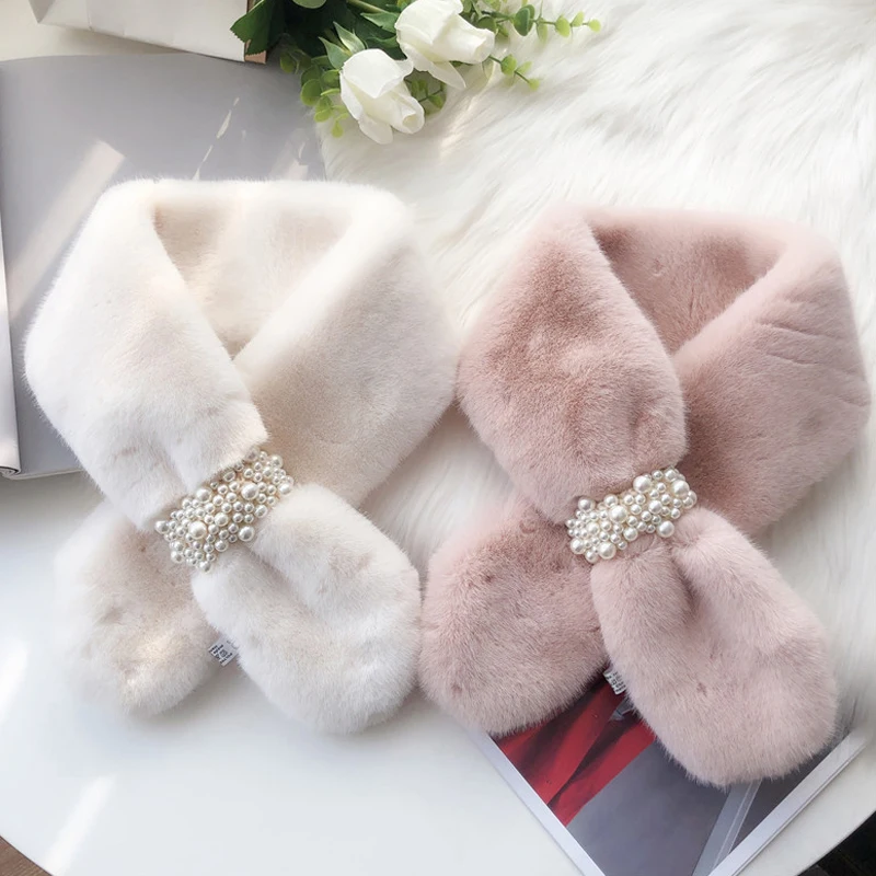 

Winter Warm Thicken Cross Scarf Elegant Pearl Scarf Solid Color Shawl Scarf For Women Girls Versatile Fashion Soft Scarf Gifts
