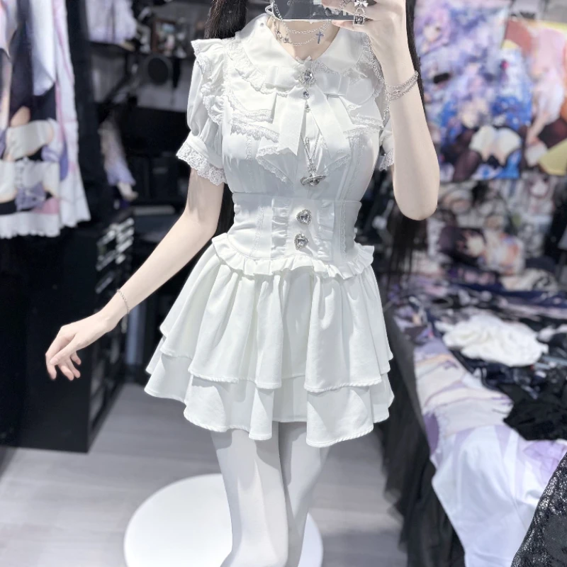 Japanische Süße Lolita Rüschen Plaid Rock Würzige Mädchen Party Kawaii Süße Mini Röcke Y2k Casual A-linie Röcke Frau Chic