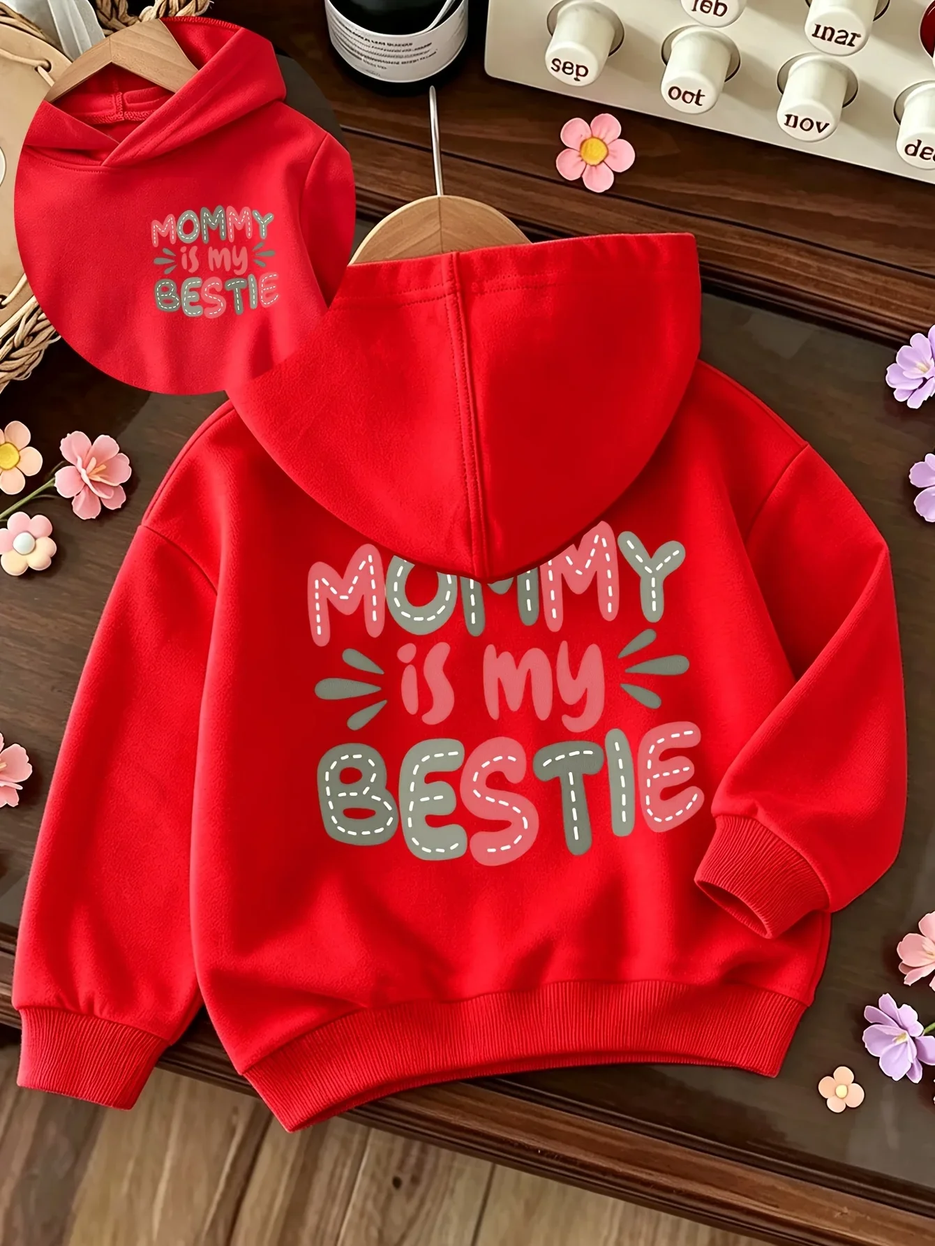 Kids Boys Girls Mommy Is My Bestie Graphic Hoodie Black Printed Letter Sweatshirt School Clothes Birthday Present Autumn Tops