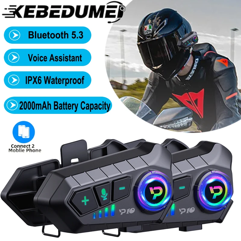 

Kebedumei Bluetooth5.3 гарнитура для мотоциклетного шлема, беспроводная громкая связь, водонепроницаемые наушники с шумоподавлением, сверхдлительный режим ожидания