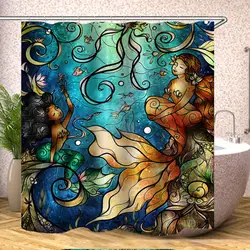 Mermaid Shower Curtain Liner Mermaid Tail Fabric Shower Curtain Aqua Fish Tail Mythological Mermaid Young Girl Cartoon Series