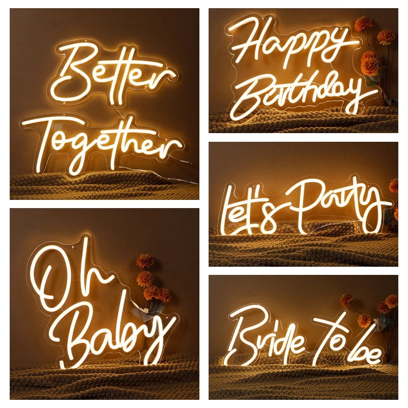 

43*31cm Happy Birthday Led Neon Sign Custom Night Light Sign for Birthday Party Decor Oh Baby Neon Light Lets Party Home Decor