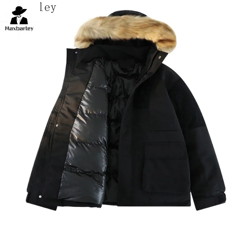 

Winter Fur Collar Hooded Jacket Men's Women's Casual Warm Large Pocket Parka Fashionable Snow Cold-proof Windproof Padded Coat