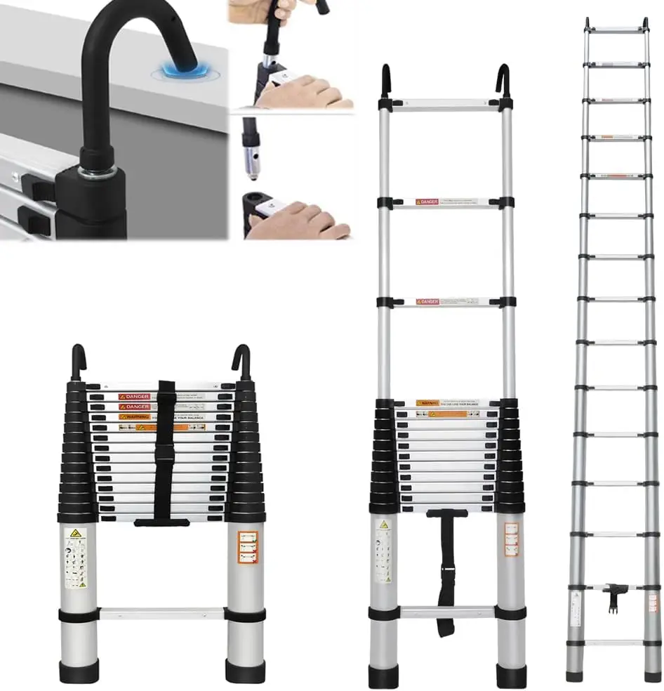 6.2M/20,3ft Zware Telescopische Ladders Met Haken 14 Treden Aluminium Verlenging Voor Multifunctioneel Indoor Dakwerk