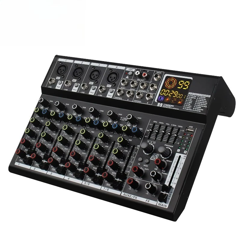 GAX-MR80 Professional 6/8 Channel Digital Audio Mixer With 99DSP 3-band EQ Sound Mixer for Home Karaoke Computer Recording