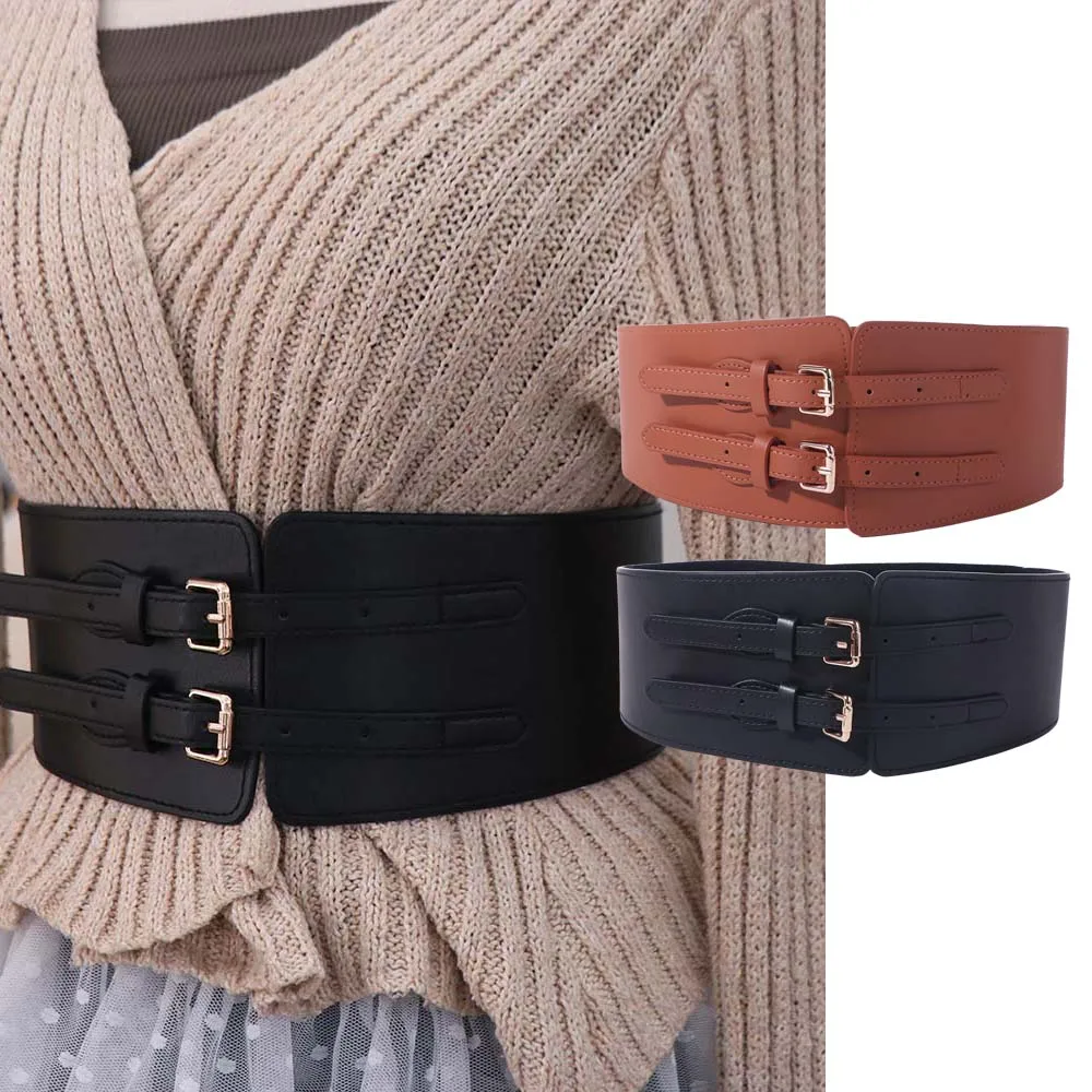 Punk Adjustable PU Cummerbunds Leather Elastic Corset Belt Waistband Slimming Wide Waist Corset Dress