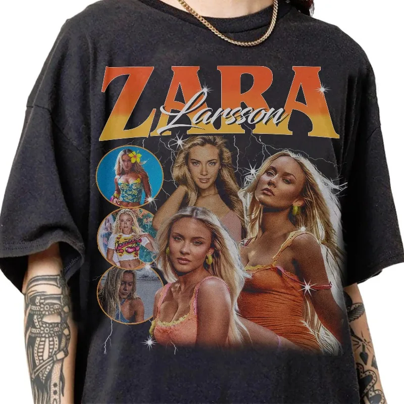 Camiseta vintage bootleg dos anos 90 da Zara Larsson, edição limitada, camiseta unissex solta e respirável para o verão.