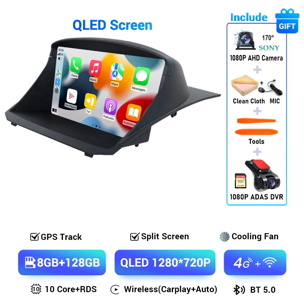 Android 14 Draadloze Carplay & Auto Autoradio Voor Ford Fiesta 2009 - 2018 Navigatie Gps Dsp Carplay Multimedia Videospeler Stereo