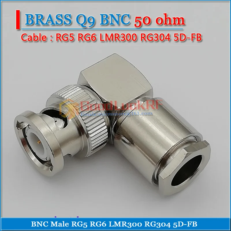 

Q9 BNC Male Right Angle 90 Degree Solder RG5 RG6 LMR300 RG304 5D-FB type L RF Coaxial Connector Brass