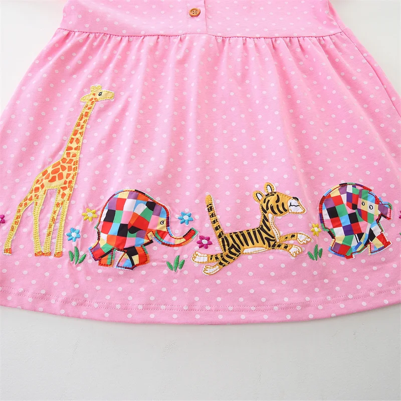 Jumping Meters 2-7T Long Sleeve Embroidery Polka Dot Princess Girls Dresses Animals Applique Children\'s Clothes Party Kid Frocks