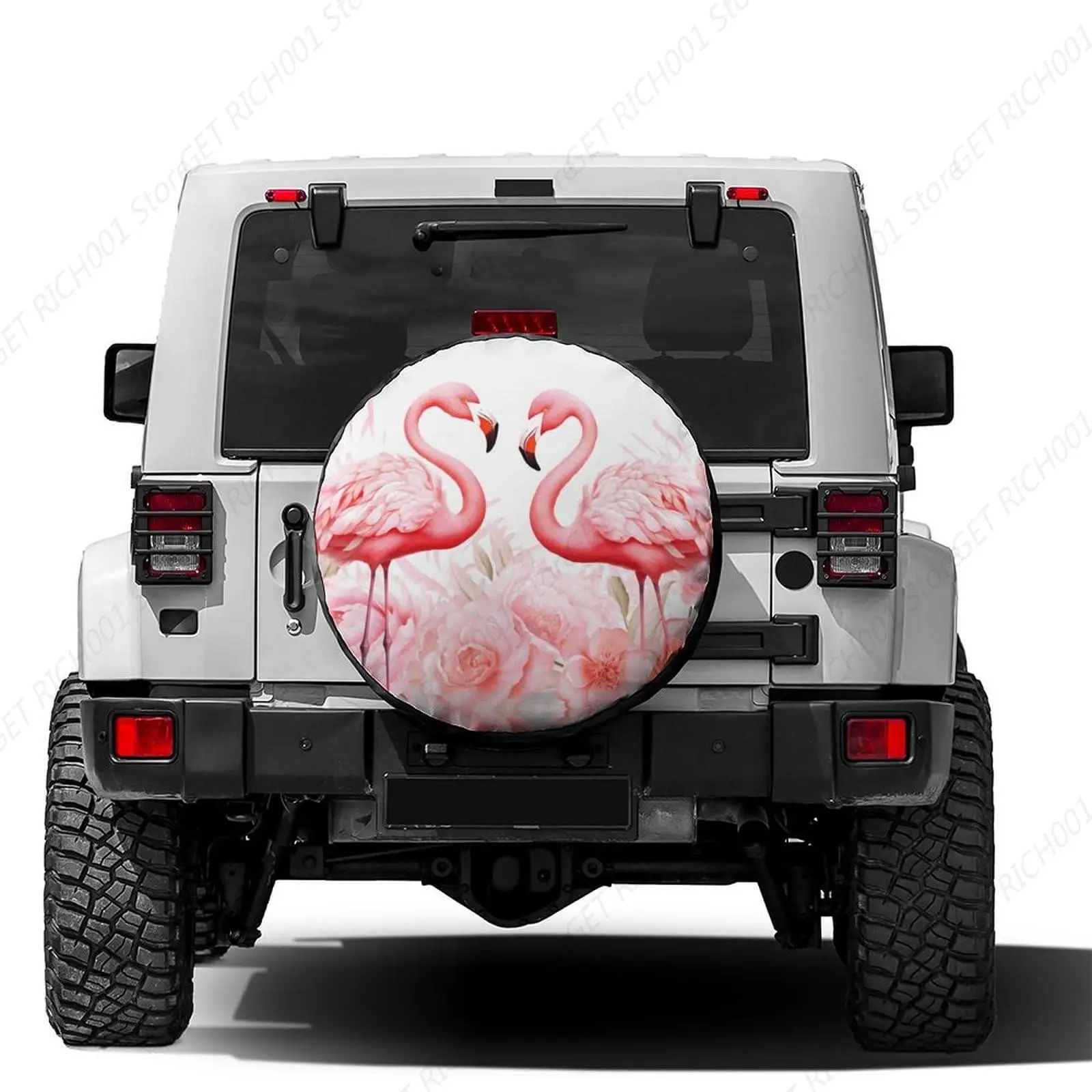 Pink Flamingos Flowers Spare Tire Cover for RV Trailer SUV Truck and Many Vehicle, Wheel Covers Sun Protector