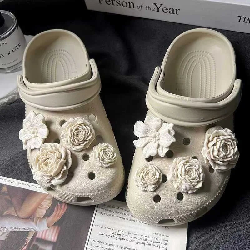 New Pearl Bow Shoe Jibbitz Charms Set Pink Flower Charms DIY Decoration Buckle for Summer Sandals Xmas Party Gifts