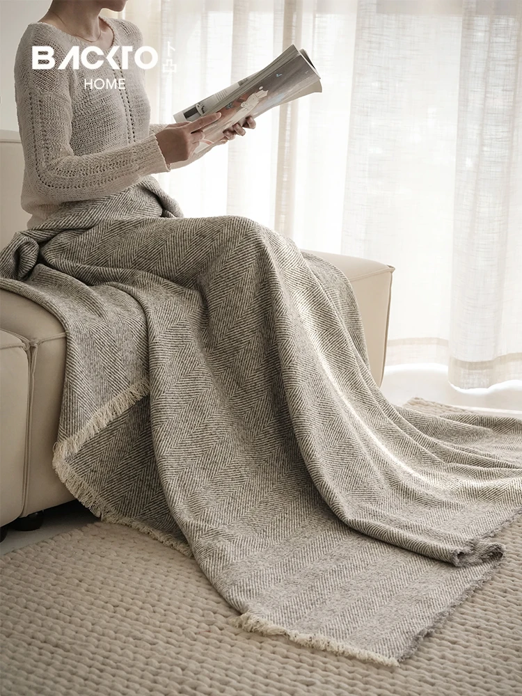 

Modern Simple Grey Woolen Blanket for Office Leisure Warm Sofa BackTo Home Decorative Tassel Machine Washable All Seasons