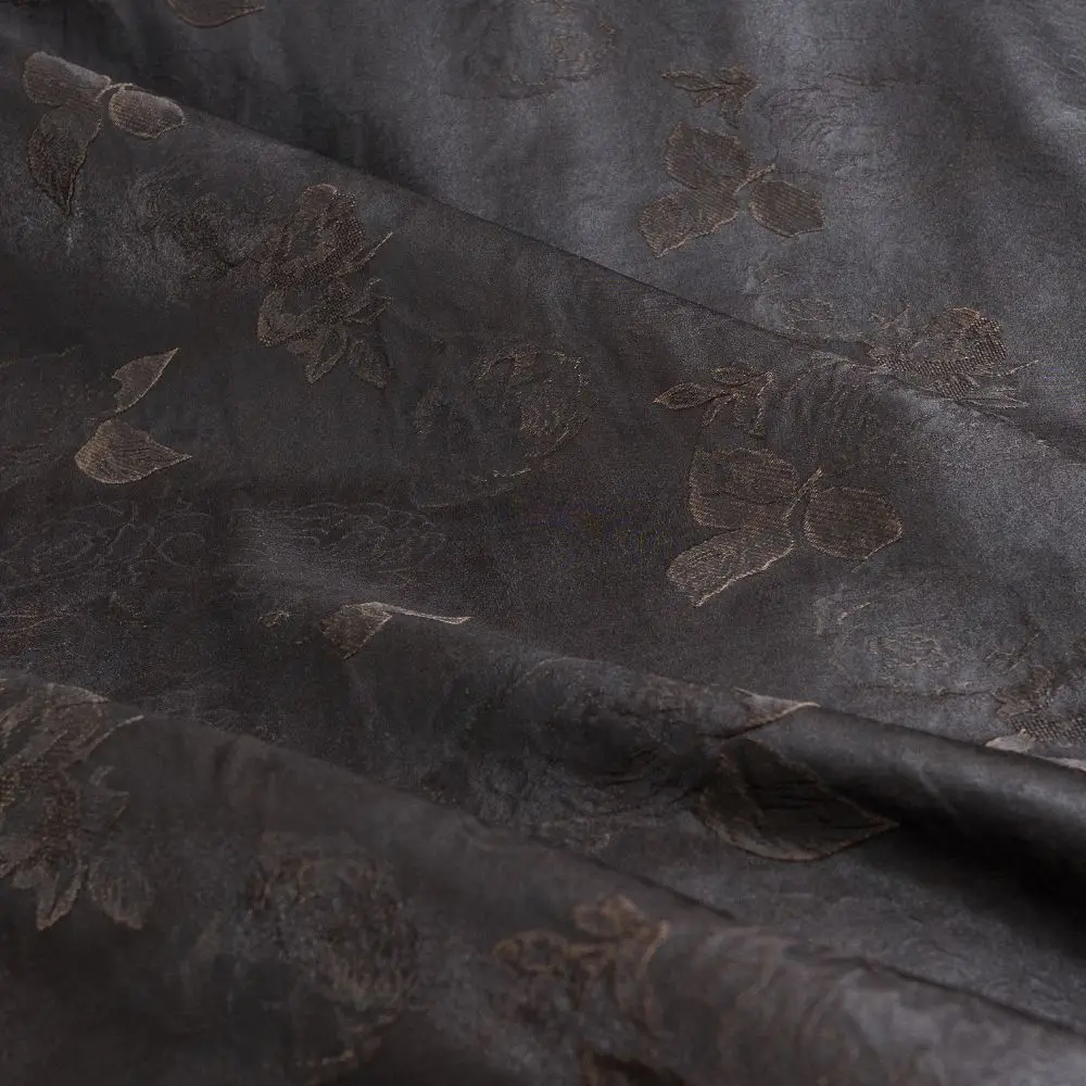 High Quality Real Silk 50Momme Vintage Jacquard Soteil Fragrant Cloud Yarn Fabric Satin Buttercup Robe Cloth